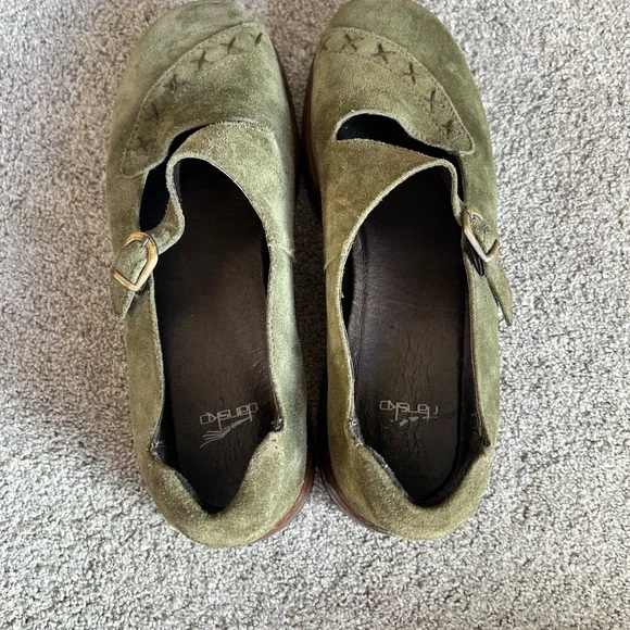Dansko Fran Size 40 Olive Green Suede Mary Jane Shoes Cottage-core Chunky Y2k - Picture 5 of 7